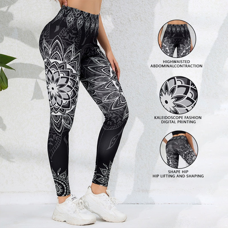 Watercolor Print High-Waist Tummy Control Butt-Lifting Yoga Leggings