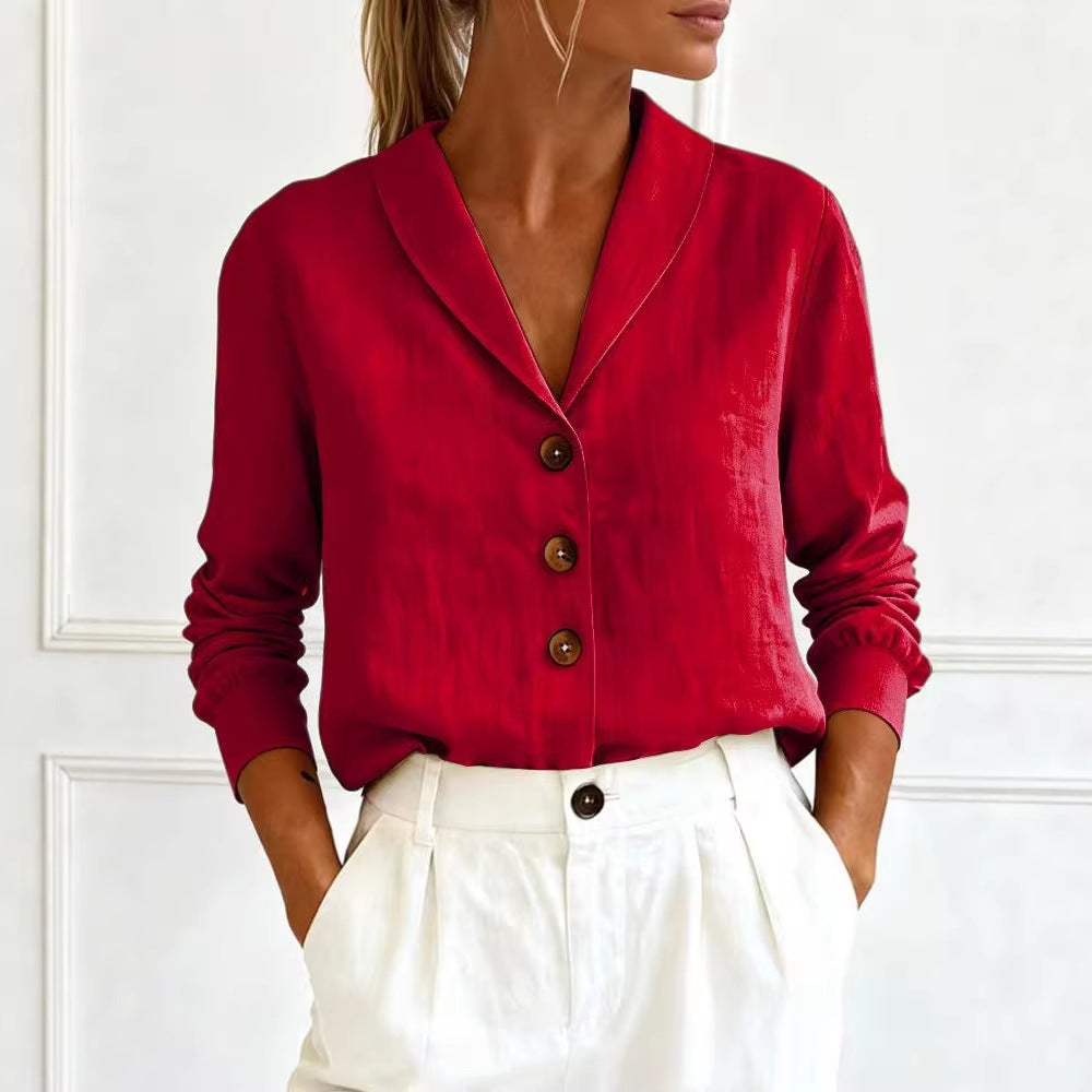 Women's Peter Pan Collar Button-Up Shirt – 6 Colors S–3XL