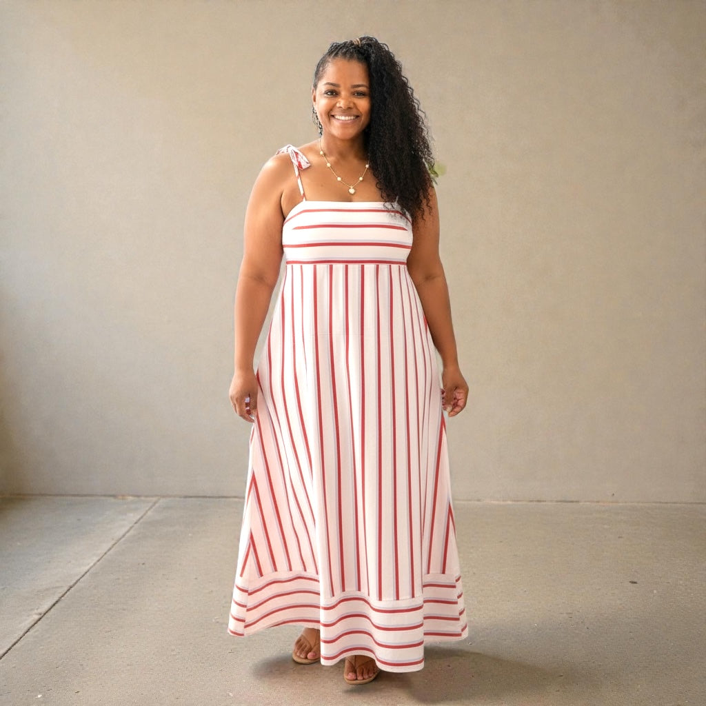 Women's A-Line Stunning White Striped Maxi Dress