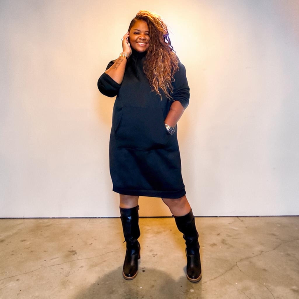 Womens Black Sweatshirt Hoodie Dress