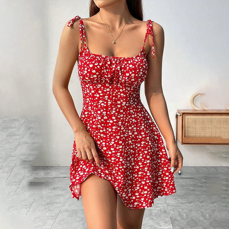 Women's Floral A-Line Mini Dress — Open Back, 10 Colors, XS–XXL