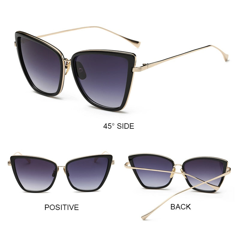 Big Cat Eye Sunglasses Women Black Mirror Sun Glasses