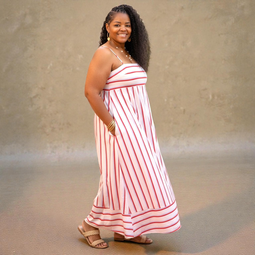 Women's A-Line Stunning White Striped Maxi Dress