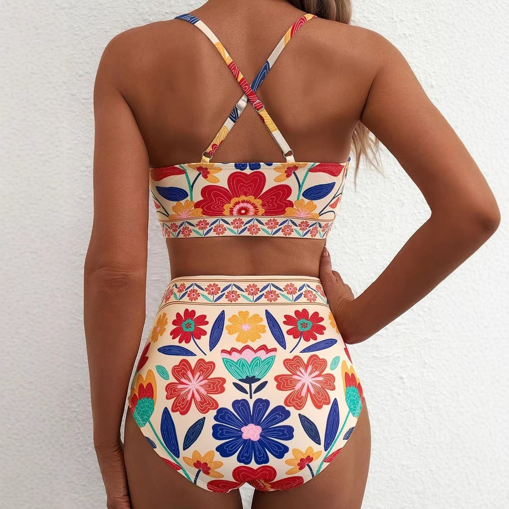 Women's Floral Print High-Waist U-Wire Bikini Set