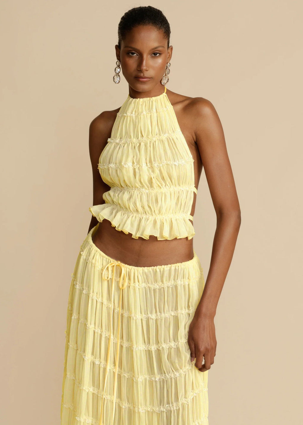 🌴 2-Piece Women's Beachwear Set – Sleeveless Halter Crop Top