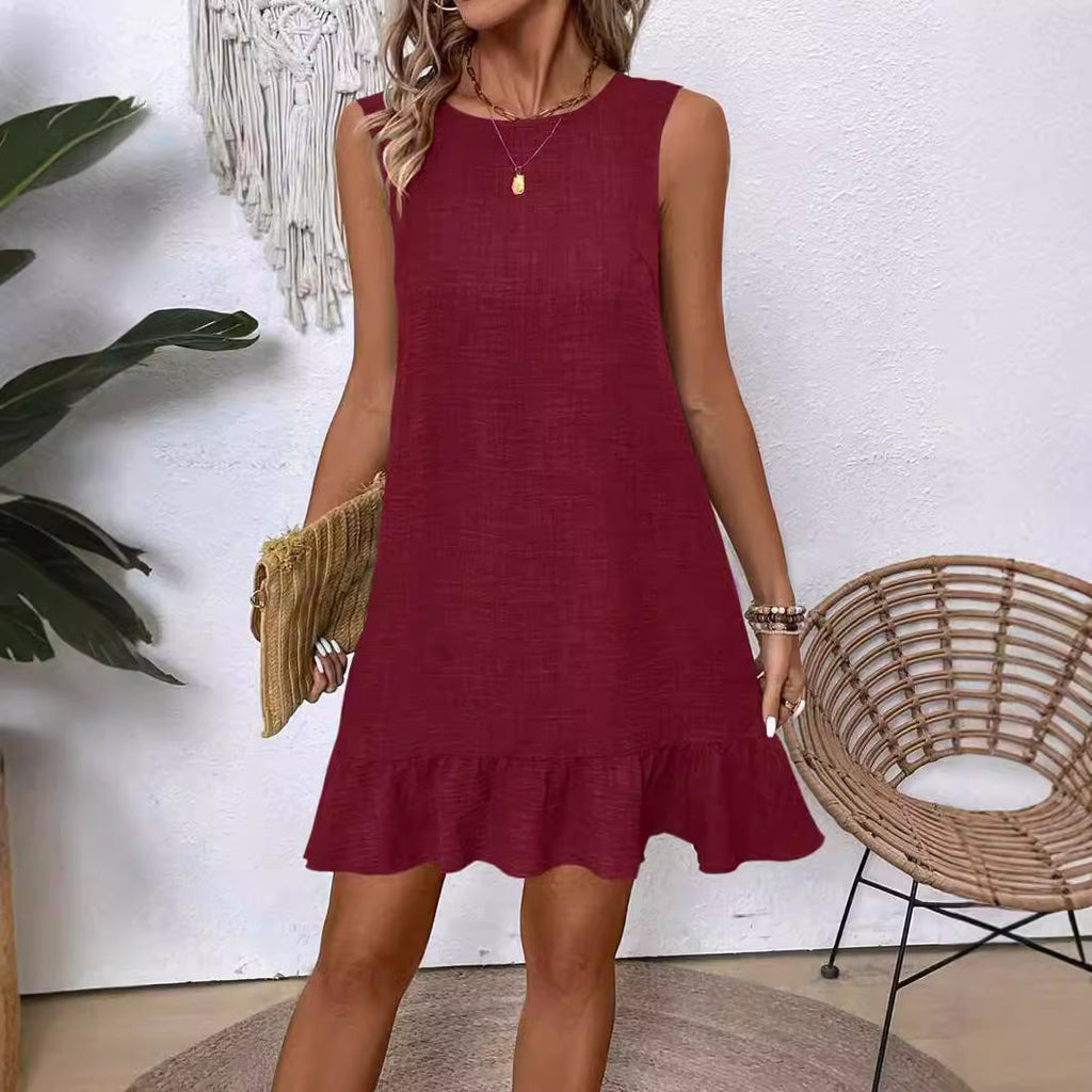 Women's Ruffle Lace-Up Mini Dress – Short Sleeve Loose Beach Dress