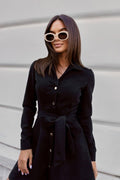 Loose Linen Lace-Up Long-Sleeve Mini Dress – 3 Colors, S–2XL