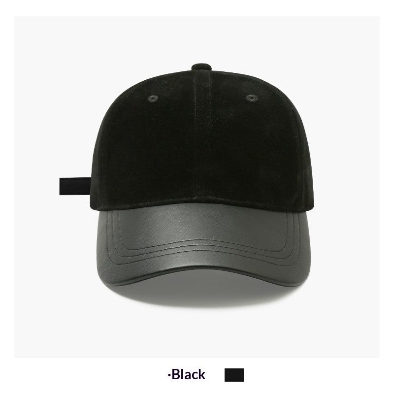 Women's Retro Suede Patchwork Baseball Cap – Leather Brim Dome Crown