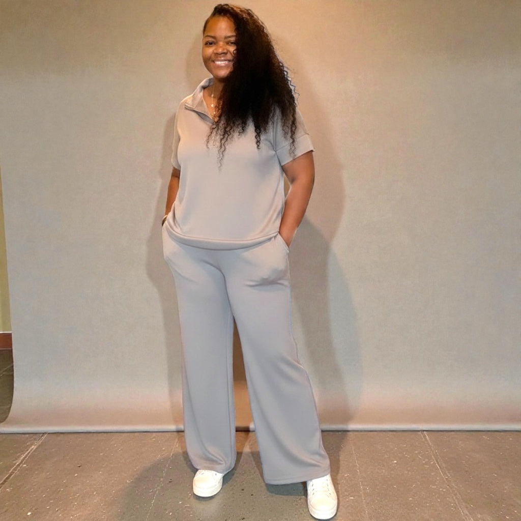 Plus SIze Scuba High Neck Half Zip Pant Set