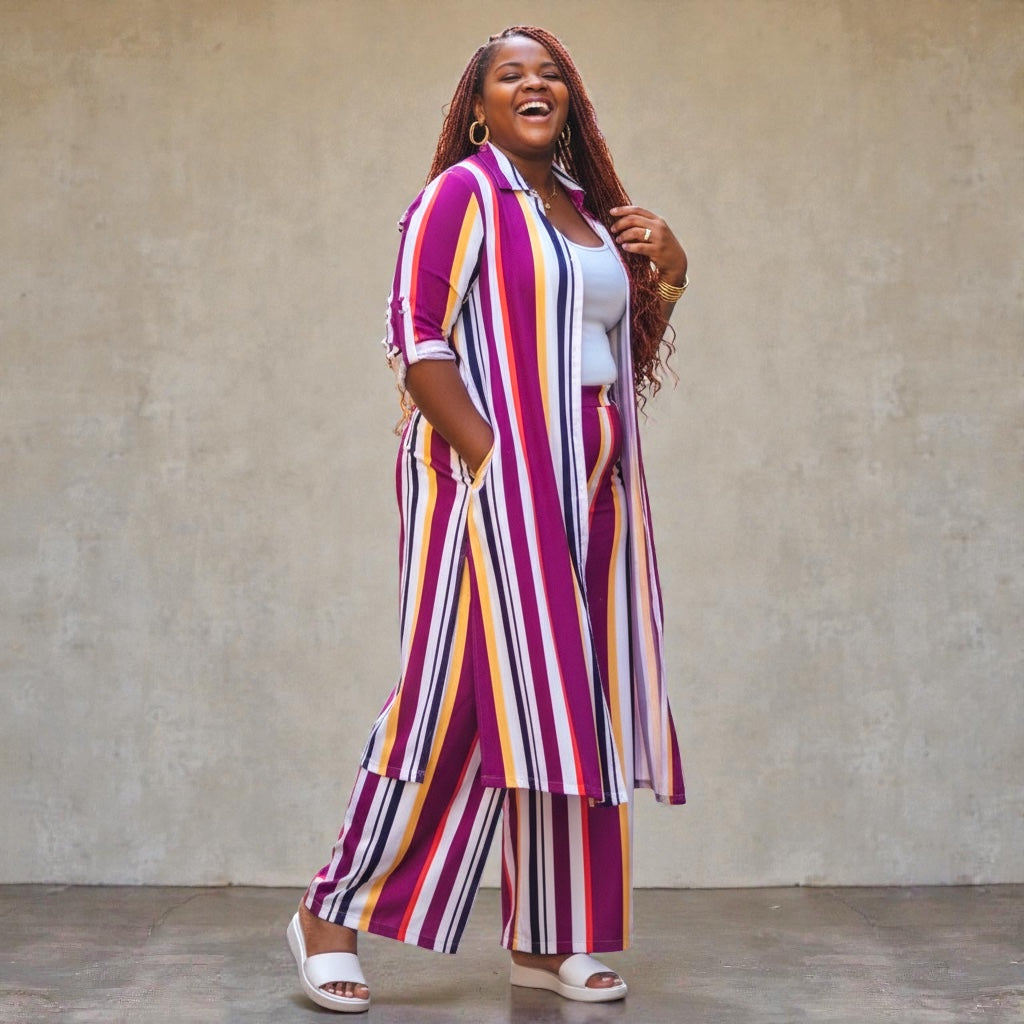 Plus Size Women's Maxi Cardigan Wide Leg Maxi Set