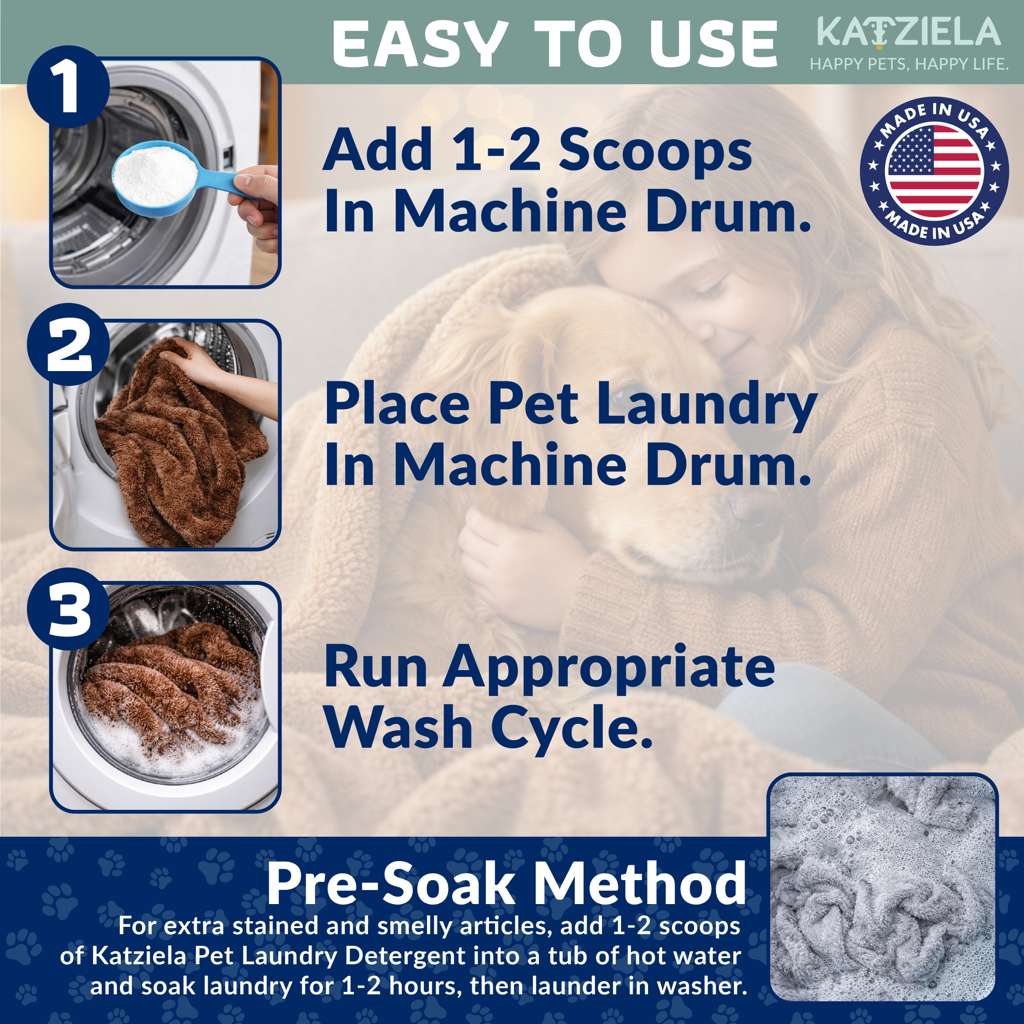 Laundry Detergent Odor Remover HE Washer Friendly Enzyme Based Powder Detergent for Cat Pee, Deodorizer, Urine, Dogs Beds, Dog Drool, Stain Eliminator - 64 Loads