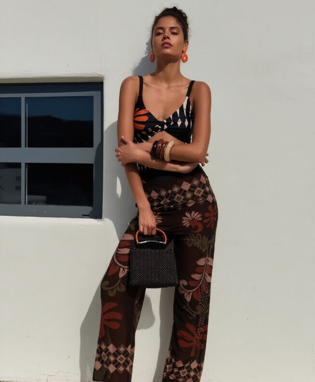 Women's 2-Piece Swimsuit Set – Sleeveless Top & Wide-Leg Pants