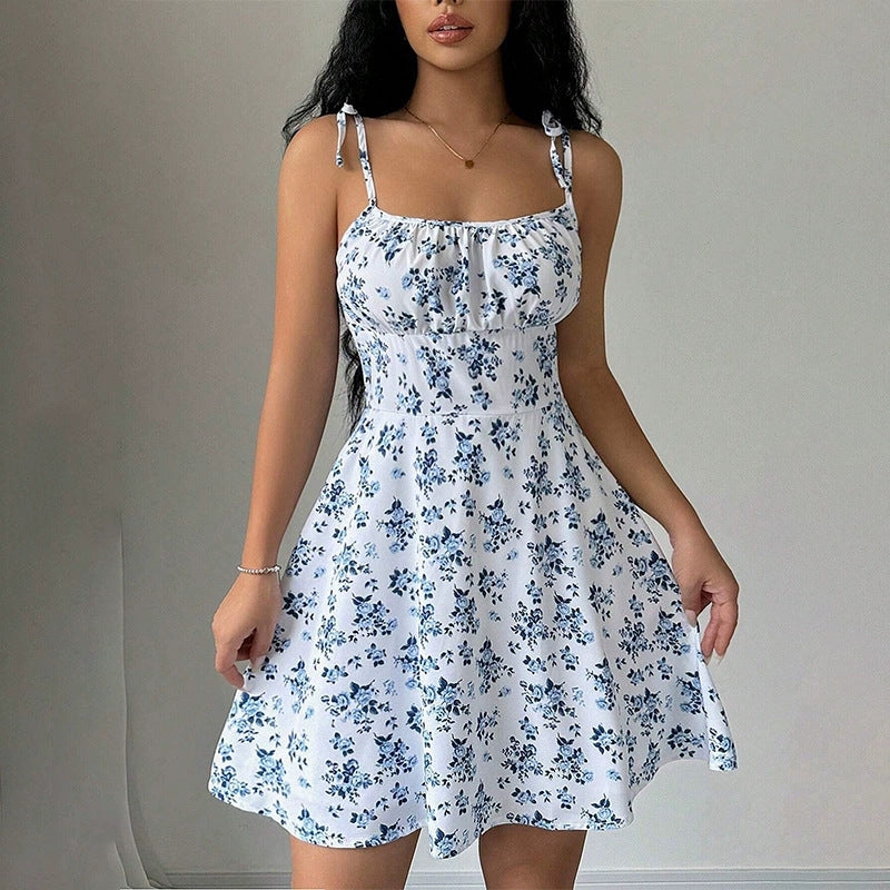 Women's Floral A-Line Mini Dress — Open Back, 10 Colors, XS–XXL