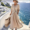 Striped Print Maxi Dress – Short Sleeve Beach Vacation Dress