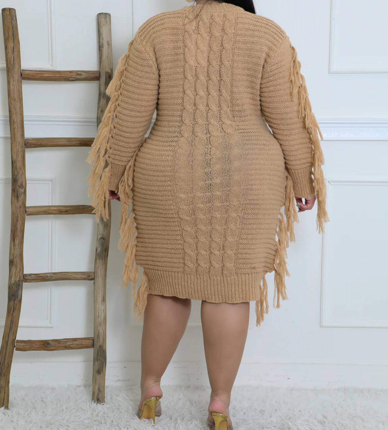 Women’s Perfect Camel Fringe Sweater Dress