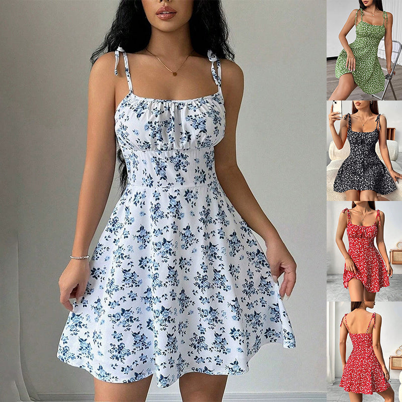 Women's Floral A-Line Mini Dress — Open Back, 10 Colors, XS–XXL