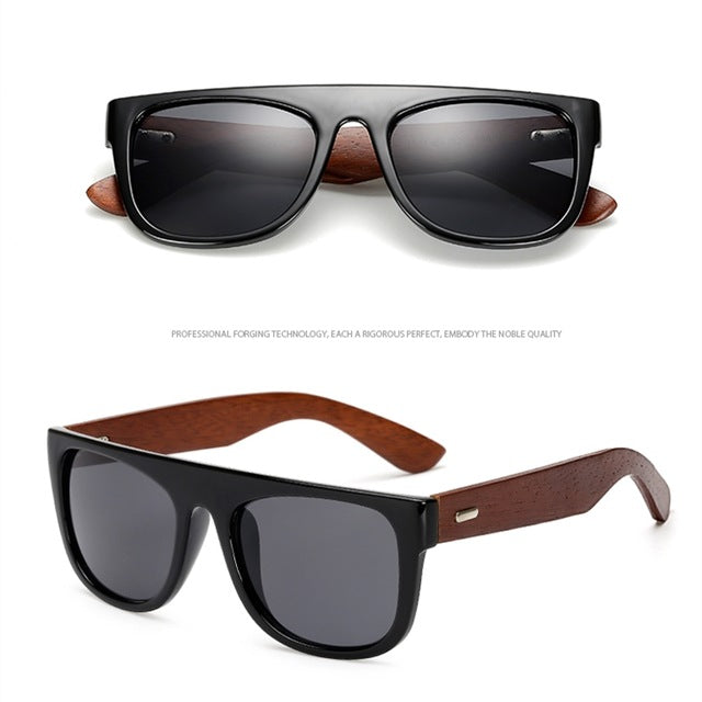Bamboo Wooden Arms Sunglasses Men Women Black Sunglass