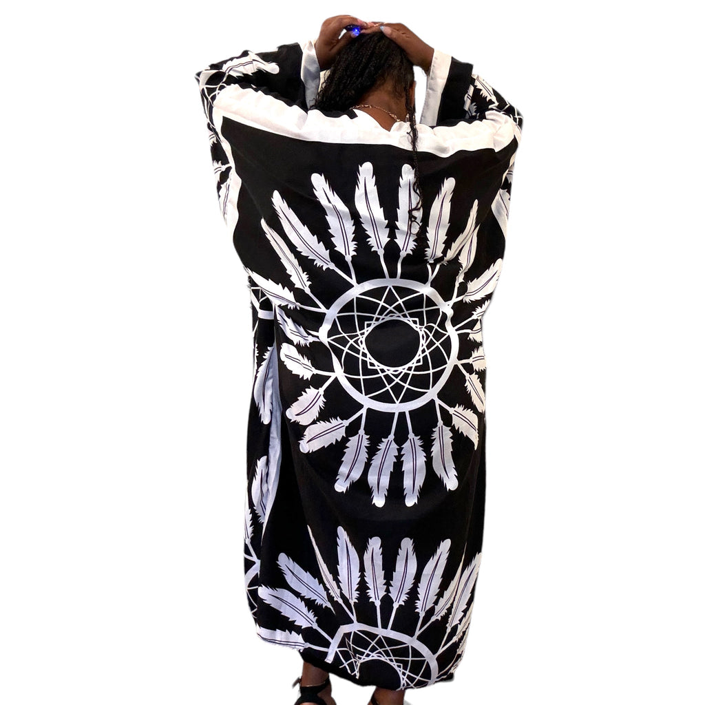 Womens Boho Chic Black Feathered Kimono