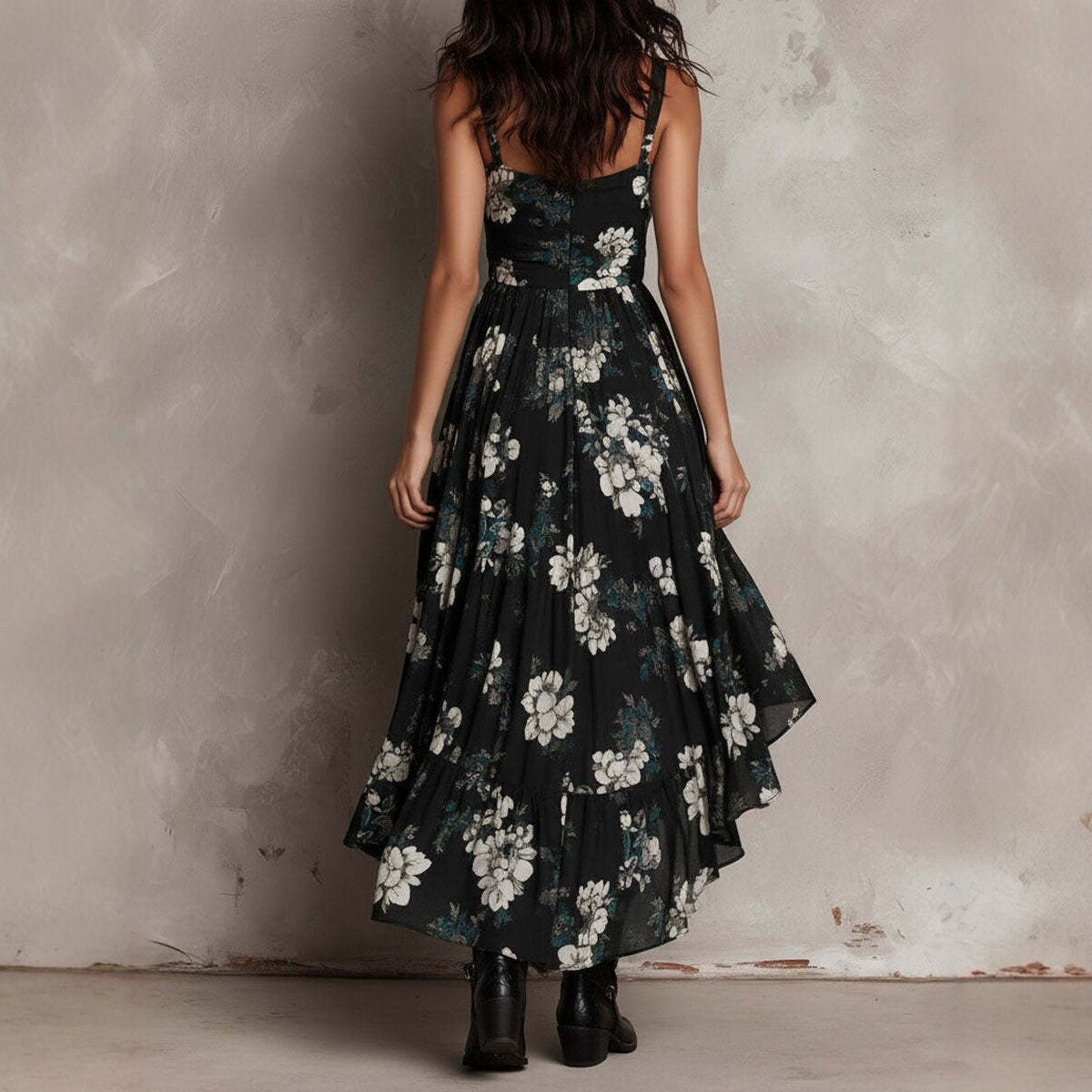 Printed Deep V-Neck Camisole Maxi Dress – High-Waist High-Slit Vacation Dress for Women