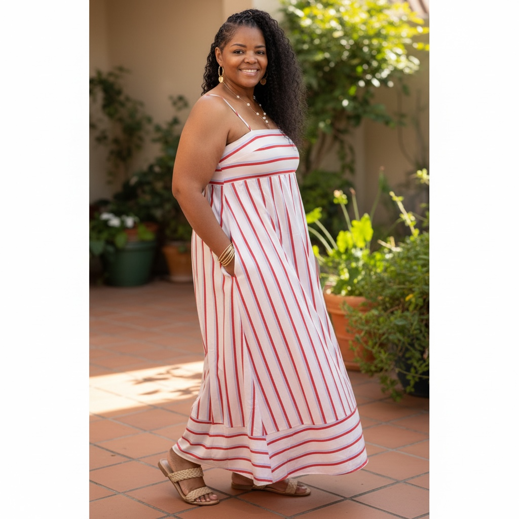 Women's A-Line Stunning White Striped Maxi Dress