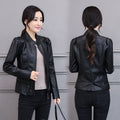 Korean-Style Slim Fit Motorcycle Leather Coat — Stand-Up Collar