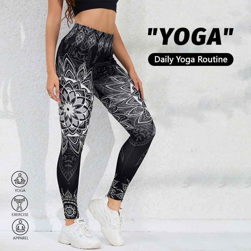 Watercolor Print High-Waist Tummy Control Butt-Lifting Yoga Leggings