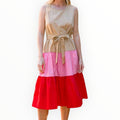 Womens Plus Size Tan Color Block Midi Tank Dress