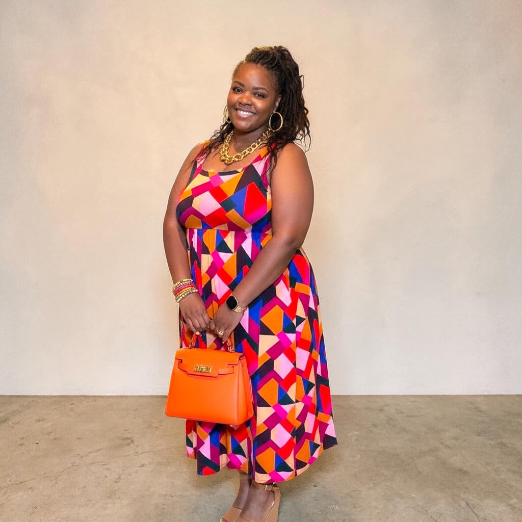 Plus Fit And Flare Midi Dress W/ Side Pockets