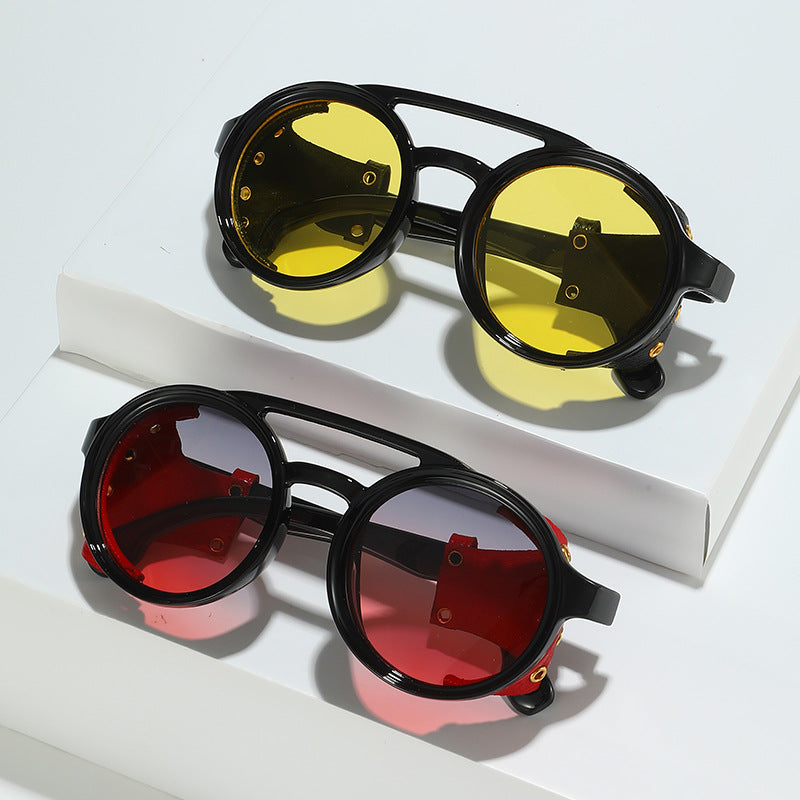 Retro Round Leather Frame Sunglasses – Vintage Fashion Eyewear