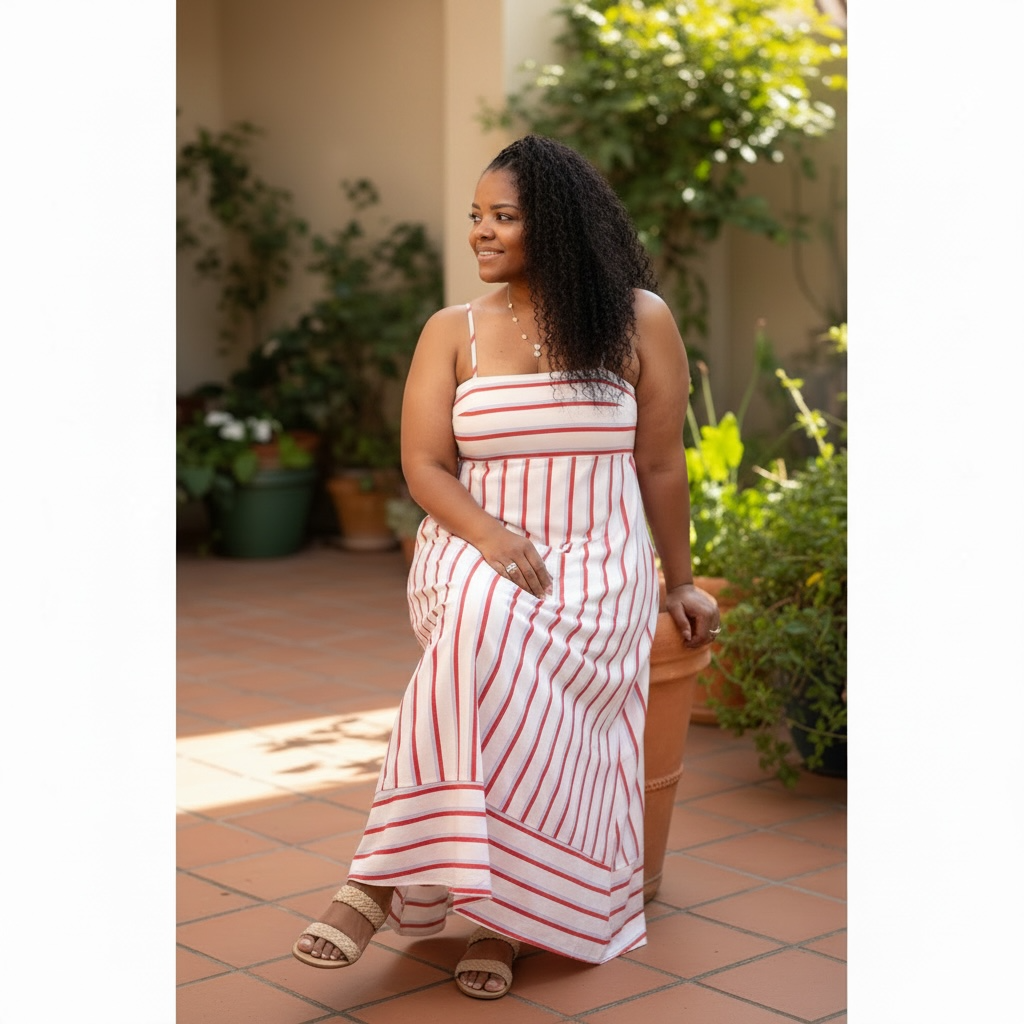Women's A-Line Stunning White Striped Maxi Dress