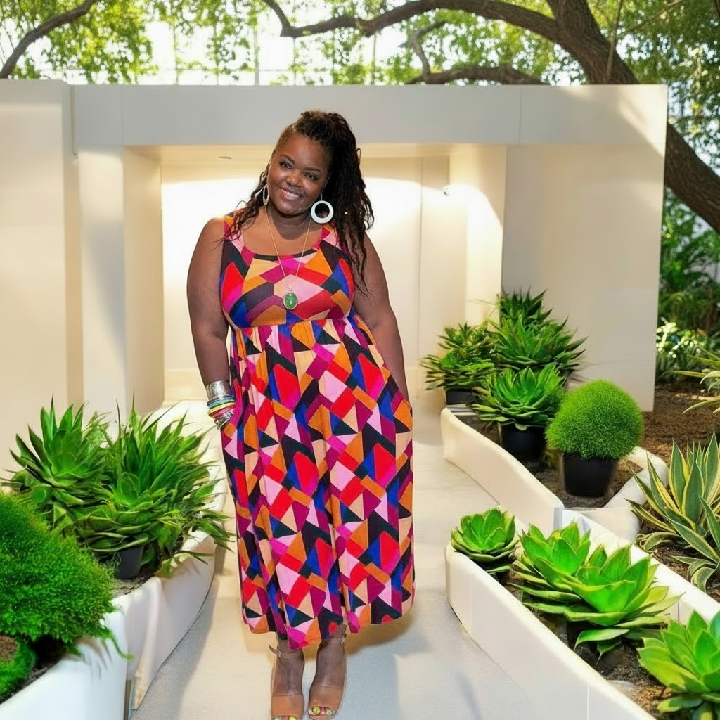 Plus Fit And Flare Midi Dress W/ Side Pockets