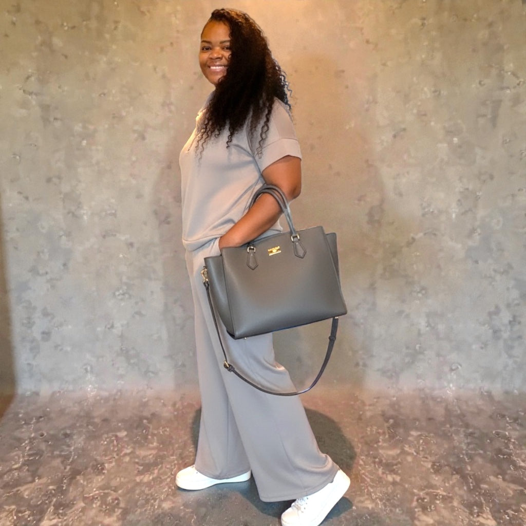 Plus SIze Scuba High Neck Half Zip Pant Set