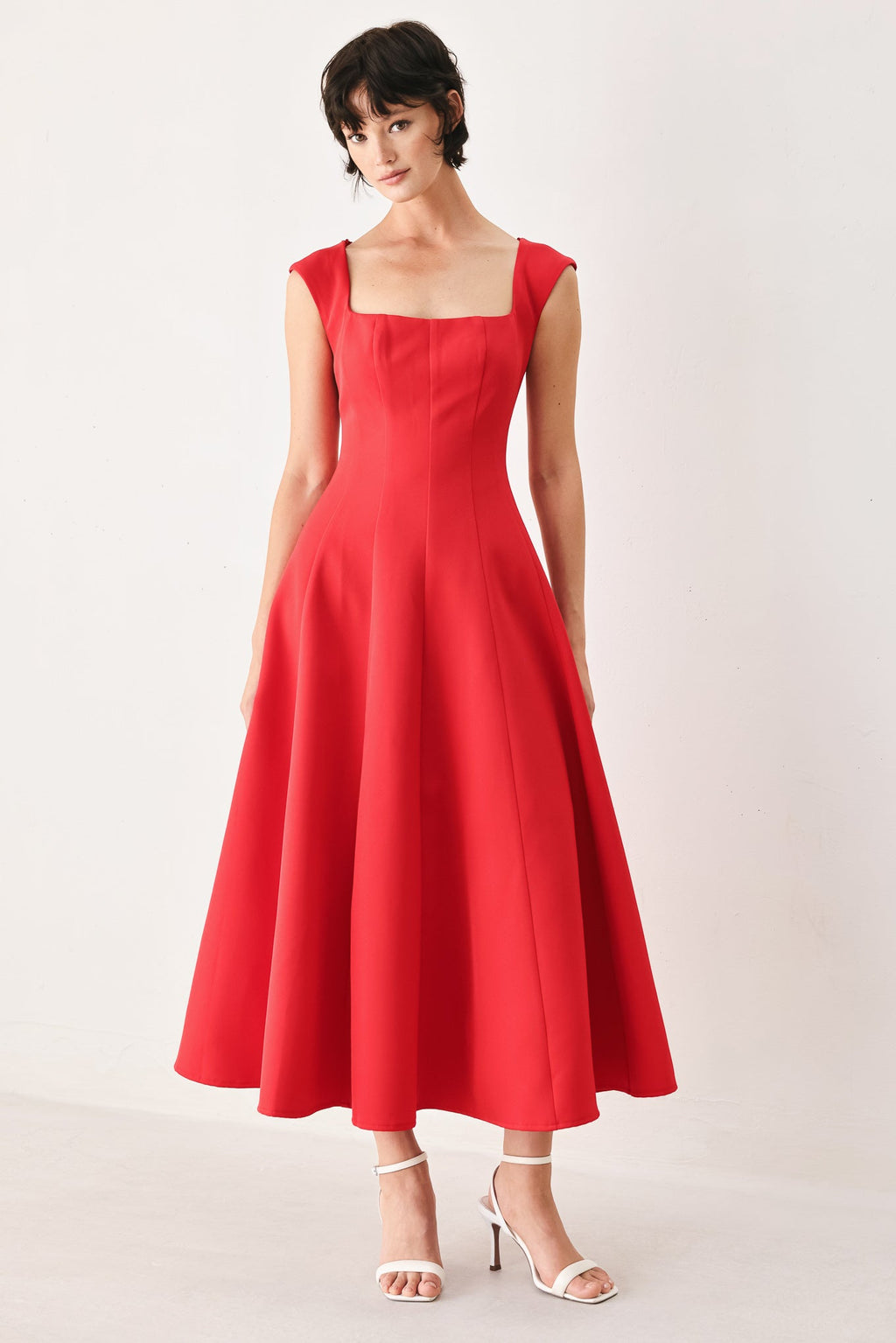 SCARLET ROMANCE WOVEN MIDI DRESS