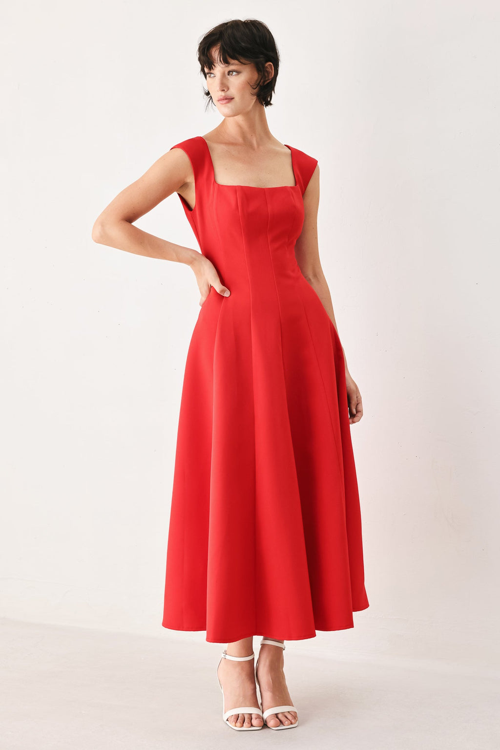 SCARLET ROMANCE WOVEN MIDI DRESS