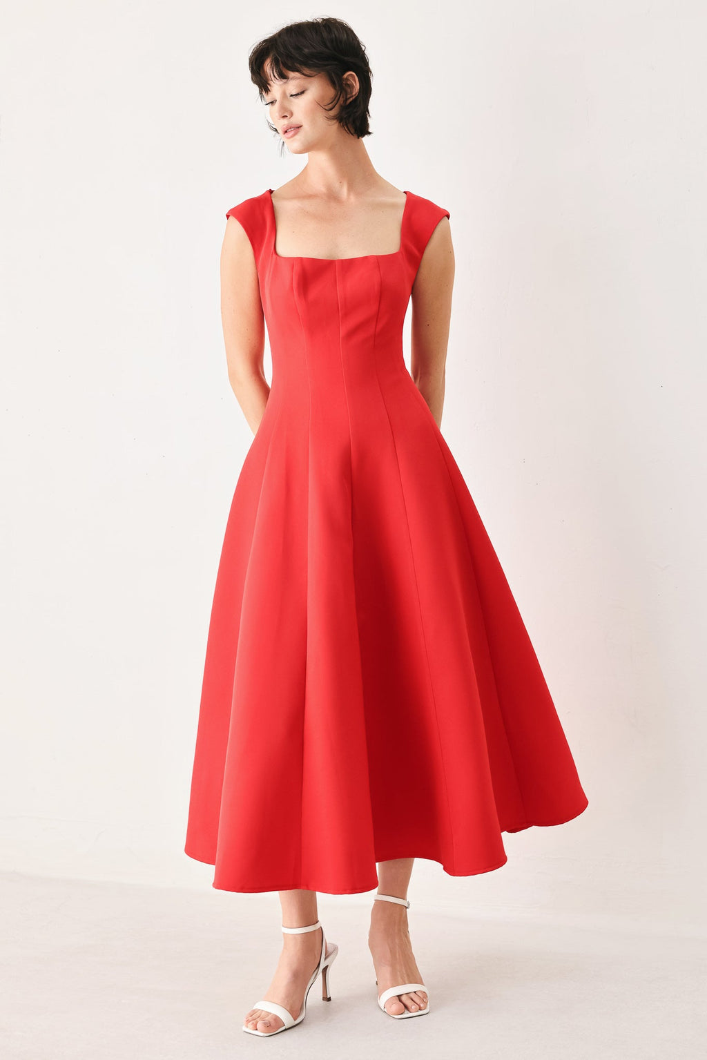 SCARLET ROMANCE WOVEN MIDI DRESS
