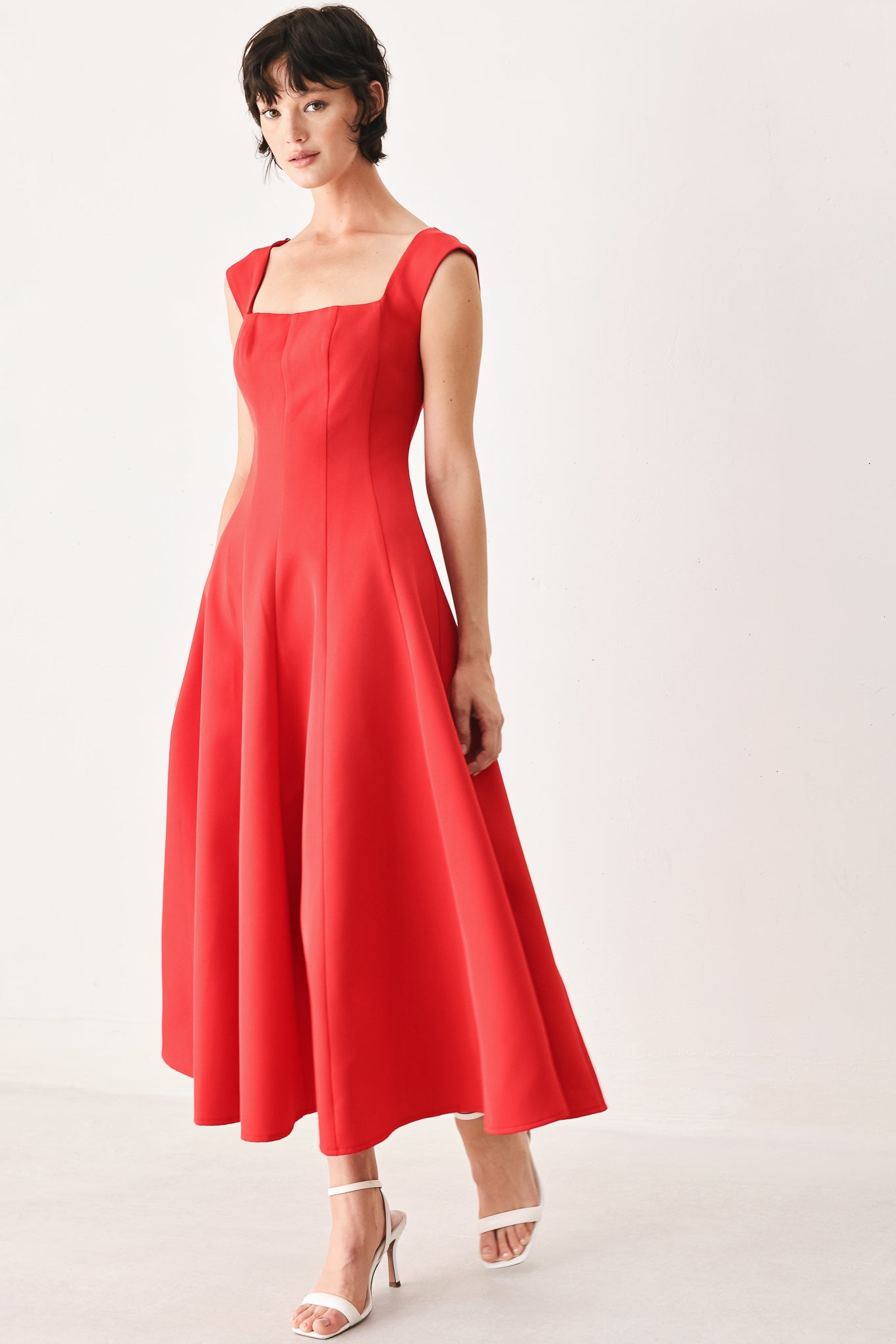 SCARLET ROMANCE WOVEN MIDI DRESS