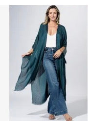 Womens Deep Teal Flow Kimono