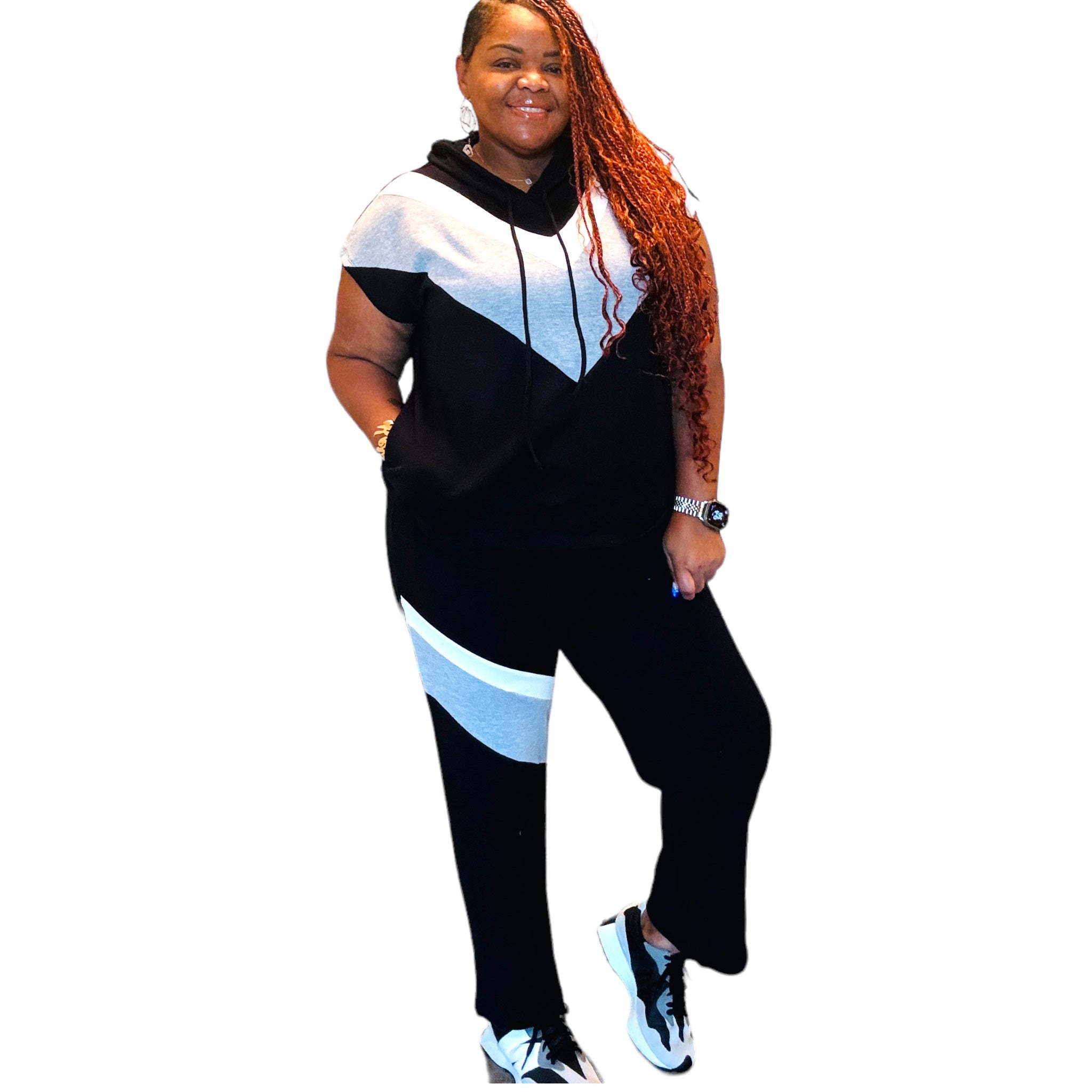 Women's Plus Color Block Sweat Pants Set
