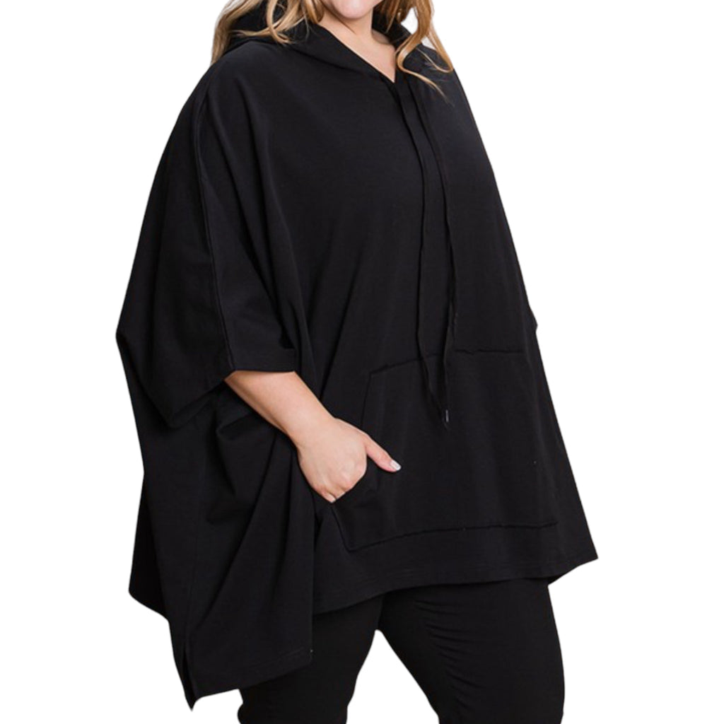 Women’s Black Plus Size Oversized Poncho Hoodie Set