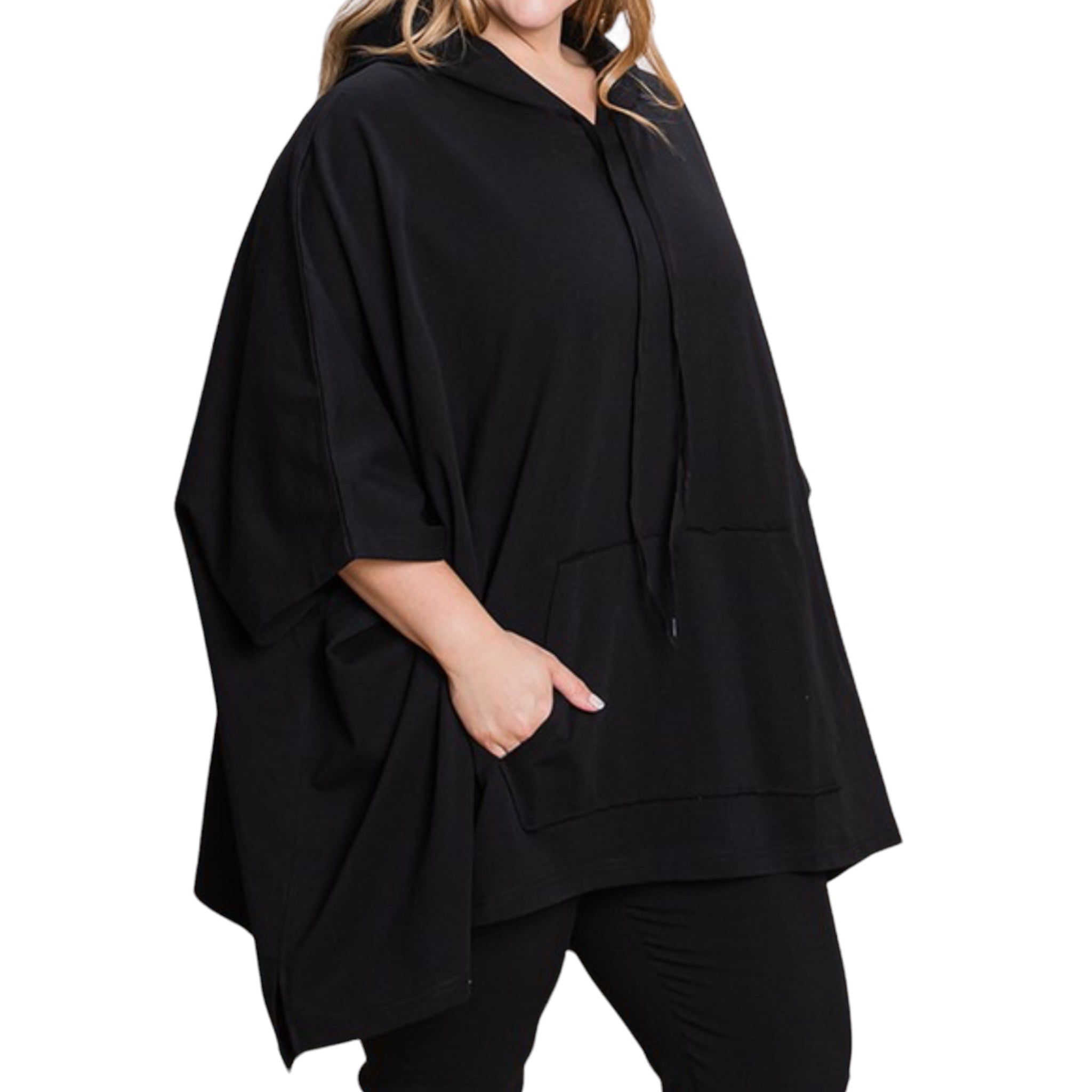 Women’s Black Plus Size Oversized Poncho Hoodie Set