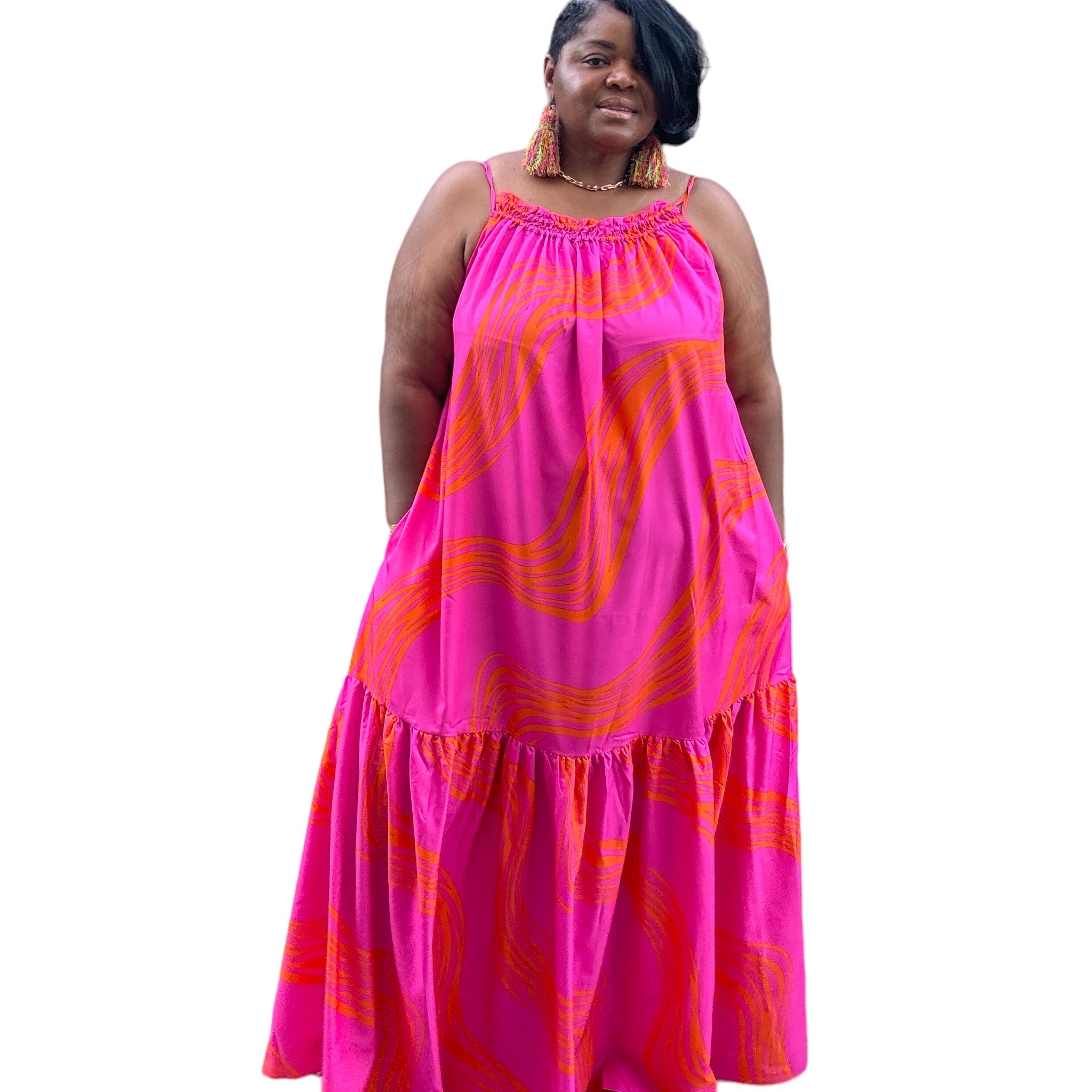 Womens Elegant Brushed Pink Maxi Dress With Pockets