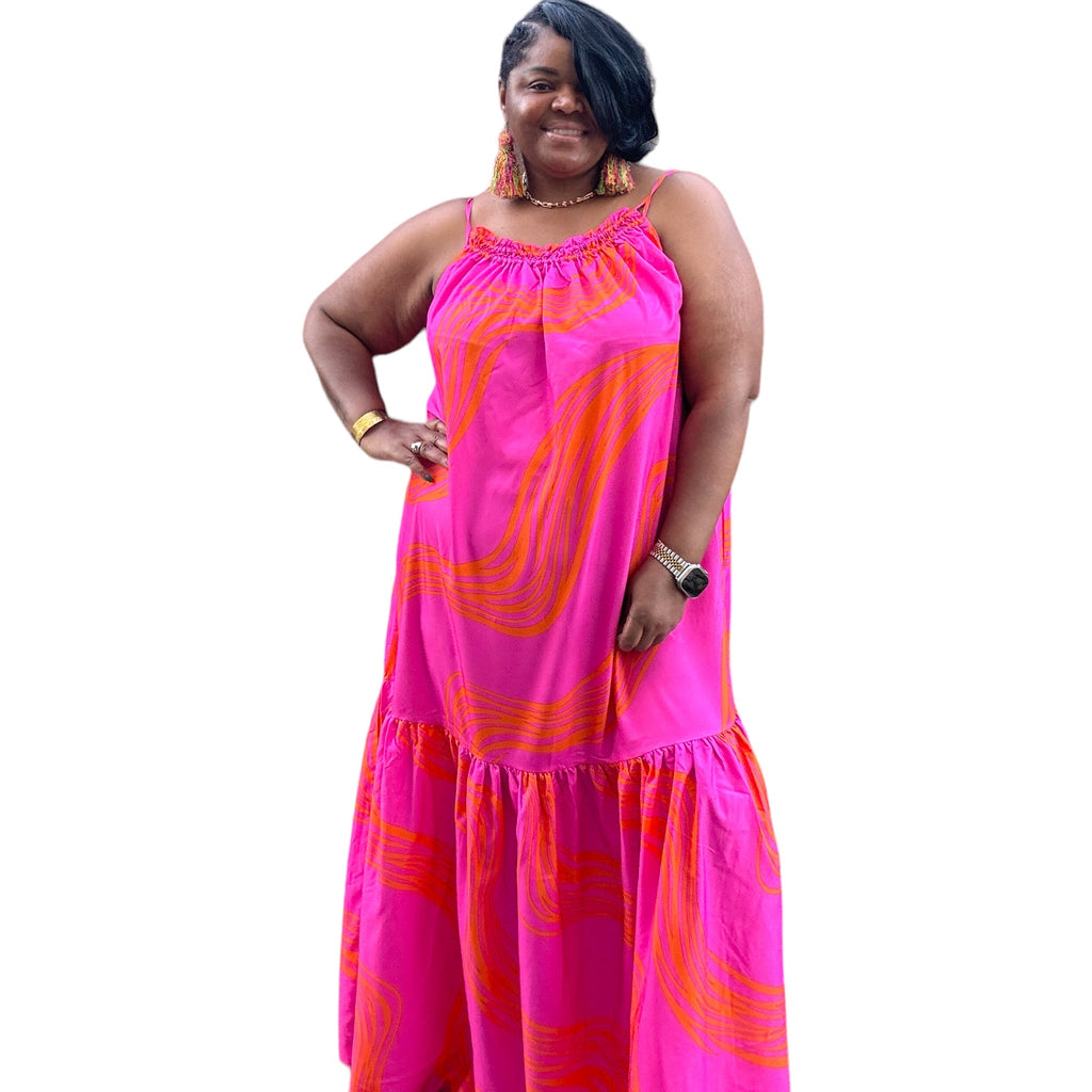 Womens Elegant Brushed Pink Maxi Dress With Pockets