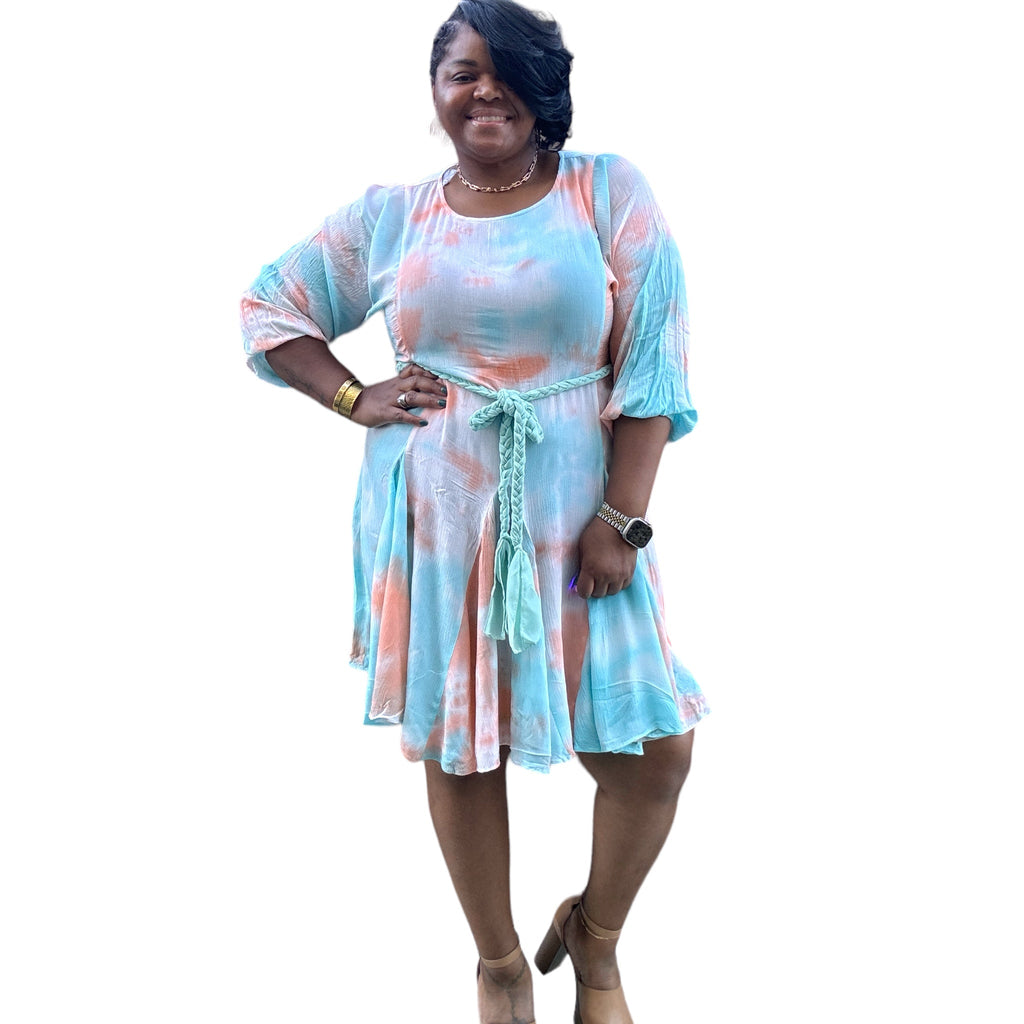Womens Plus Size Chic Tie Dye Woven Mini Dress