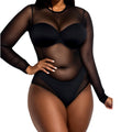 Womens Sheer Mesh Black Bodysuit ￼
