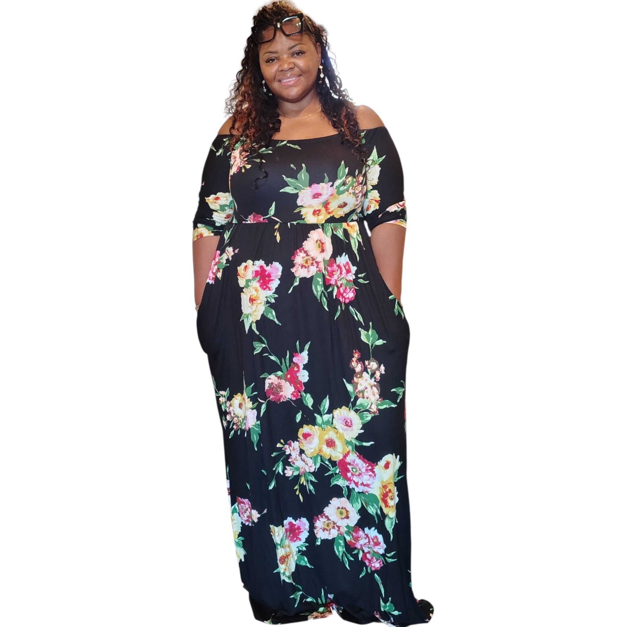Plus Size Off Shoulder Floral Maxi Dress