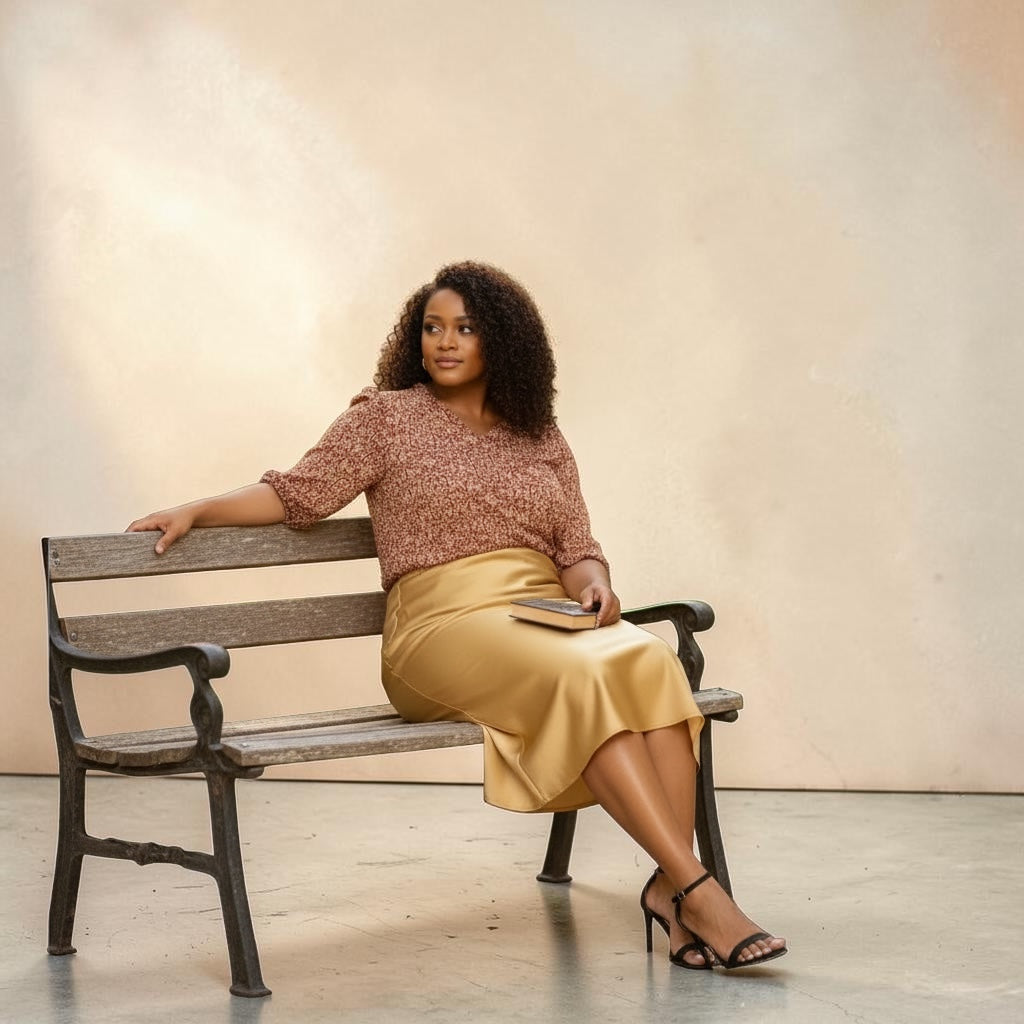 Women's Gold Plus Size Midi Satin Skirt