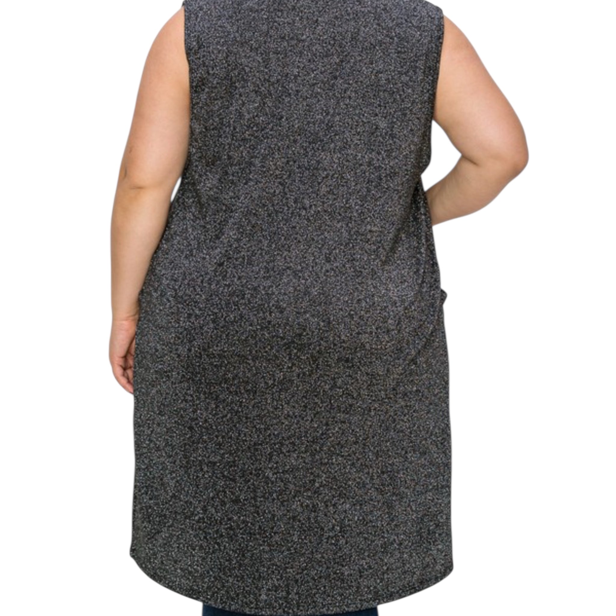 Plus Size Solid With Sparkles Color Vest With Side Pockets (extended sizes)