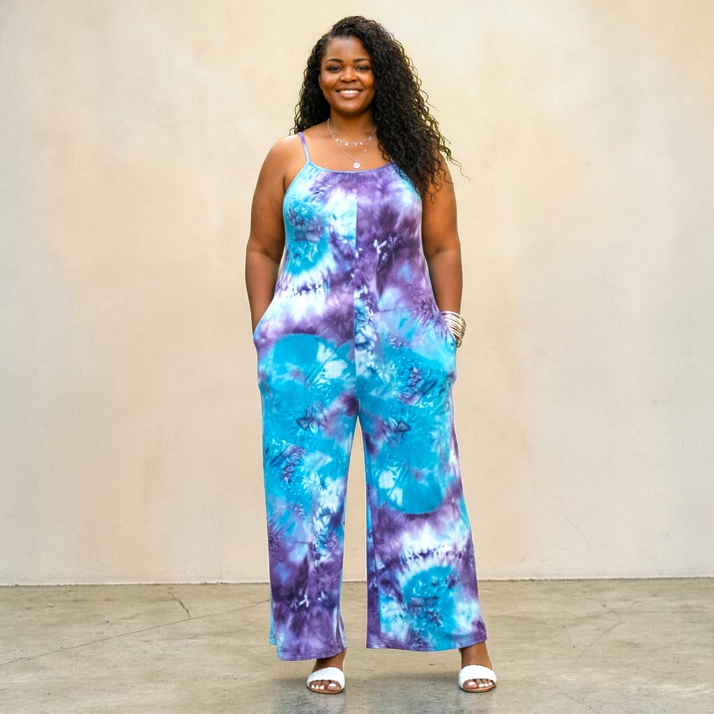 Women’s Plus Size Purple Tie Dye Jumpsuit