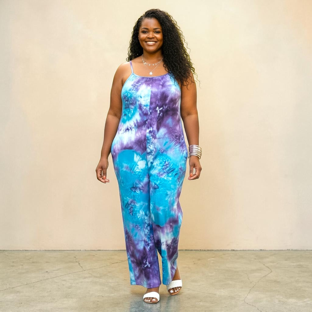 Women’s Plus Size Purple Tie Dye Jumpsuit