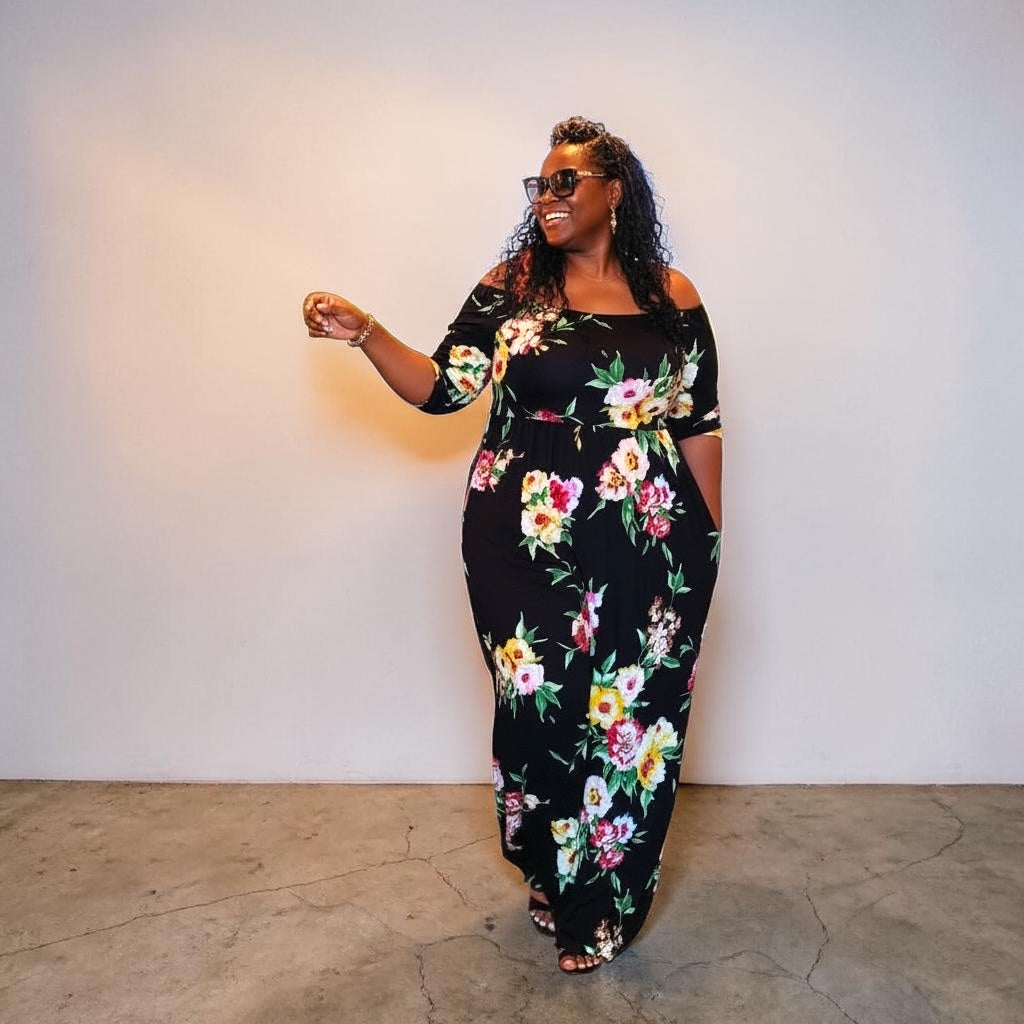 Plus Size Off Shoulder Floral Maxi Dress